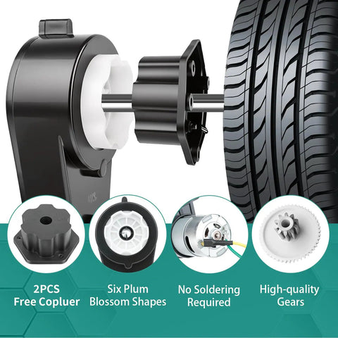 24V RS555 High Speed Gearbox Motor Upgrade For Kids Ride On Cars, 40000 RPM Power Wheels Replacement Kit showing connection features