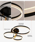 Three Ring Modern Ceiling Light Fixture In Dope Gold Finish 56W Dimmable LED Acrylic with translucent lampshade in detail