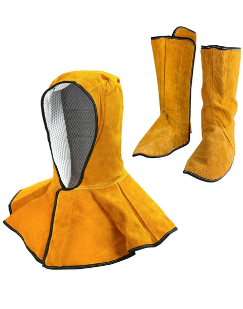 Leather Welding Hood Caps With Neck Drapes And Fireproof Shoe Covers For Welding Safety Boots Head And Foot Protection Gear For Men And Women