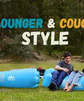 Inflatable Couch Air Lounger Chair For Camping And Beach Trips Portable Blow Up Sofa for Outdoor, Blue, with People Relaxing