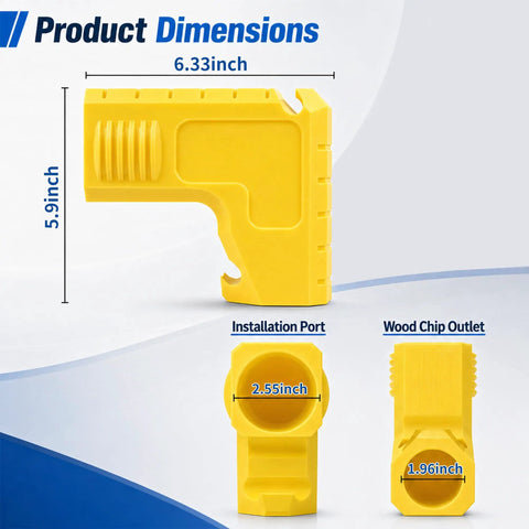 Universal Table Saw Dust Collector Adapter With 2.5 Inch Hose Gravity Powered Dust Collection System, yellow dimensions