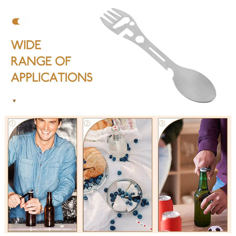 Wide range of applications for Two Piece Outdoor Spork And Fork Set Made Of Stainless Steel Reusable Flatware With Built In Bottle Opener