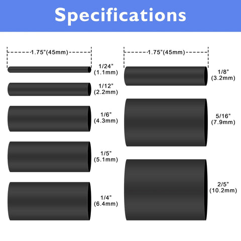 Pro Grade 650 Piece Heat Shrink Tubing Kit With Portable Case For Wire Insulation And Cable Protection UL Certified Sizes Chart