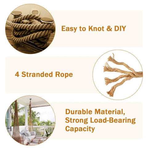 Heavy Duty Jute Rope 1 Inch By 100 Feet Twisted Natural Rope For DIY Home Decor, Crafts, Swing Railing And Climbing Projects image