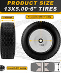 Flat Free Tire And Wheel Set 13x5.00-6 For Riding Lawn Mower, Solid Rubber Tires With Pre Assembled Rims, 3 Inch Centered Hub