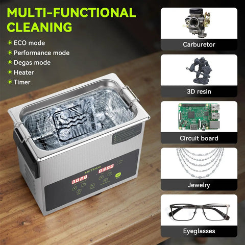 Workhorse Commercial Ultrasonic Cleaner With Heating And Degas Mode Delivers Quiet Efficiency Effortlessly scrubs carburetor and jewelry.