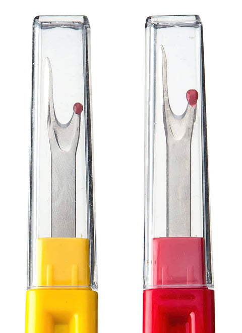 Seam Ripper And Thread Snips Kit For Sewing, two large seam rippers with yellow and red ABS handles and clear caps