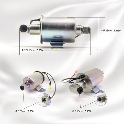 12V Electric Fuel Pump For Onan Cummins Emerald Plus Genset RV Generator 5500 Replacement Part showing dimensions and connectors