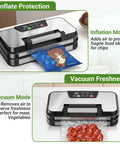 95kPa Vacuum Sealer Machine With Dual Pump Vacuum And Inflate Modes Dry And Moist Settings on kitchen counter