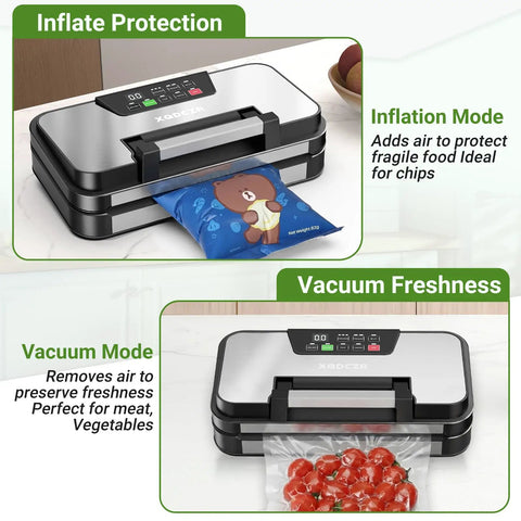 95kPa Vacuum Sealer Machine With Dual Pump Vacuum And Inflate Modes Dry And Moist Settings on kitchen counter