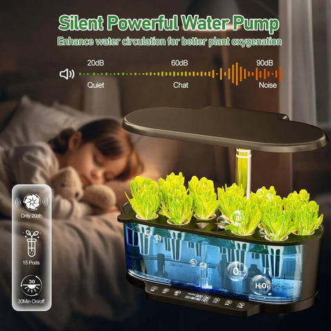 Smart Indoor Hydroponics Growing System Kit with 15 Pod Herb Garden, 30 Inch Adjustable Height, 36W Grow Light and Pump