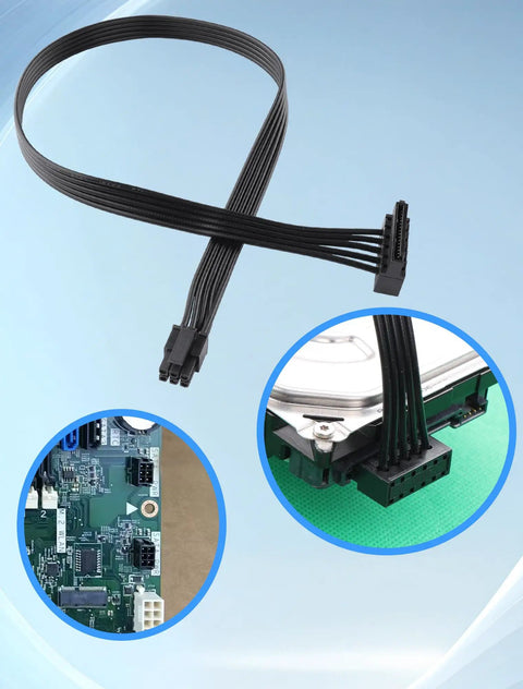 Mini ATX 6-Pin To SATA 15-Pin Power Adapter Extension Cable For HDDs SSDs And DVD CDROM Drives, 16 Inch Length, Pack Of 2, A Killer Pick For PC Builds, Gaming Rigs, And Quick Power Connector Upgrades., 18AWG flat cable with Dell Vostro motherboard and SATA drive connectors