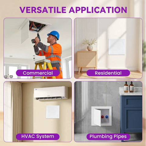 Sleek 12X12 Abs Access Panel For Drywall And Ceiling Plumbing Repair Cover showcased in various applications.
