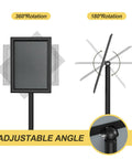 Sign Holder Floor Stand 8.5x11 Inch With Adjustable Height And Tilt Heavy Duty Base Snap Open Frame displaying adjustable angles