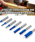 Top Shelf 7 Piece Straight Cut Router Bit Set 1/4 Inch Shank for precision woodworking with carbide tips and clean cuts.