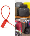 Plastic Tamper Seals 200 Pack Self Locking Security Zip Ties For Fire Extinguishers And Fire Safety Pull Tite Tags Easy Slide Lock Durable PP Material Red with luggage.