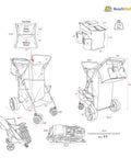 Dimensions and folded view of Beach Cart With Big Sand Wheels For Easy Sand Haul Wide Wheel Wagon Includes Insulated Cooler Bag Body Board