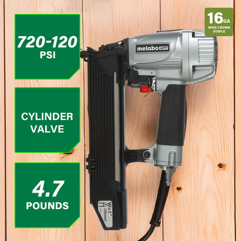 Wide Crown Pneumatic Stapler For Sheathing And Insulation, 16 Gauge Nailer With 1 In To 2 In Staples, Lightweight 4.7 Lbs