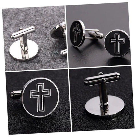 Cross Cufflinks For Men Black Titanium Steel Shirt Fasteners 1 Pair For Business And Formal Shirts With Durable Finish Dope Eye Catching Cross Design That Elevates Your Dress Attire Great Gift For Him