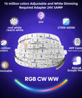 24V RGBWW LED Strip Lights 32 Foot Roll Dimmable Color Changing Tape With CCT From 2700K To 6000K 6 Wire SMD5050 product image
