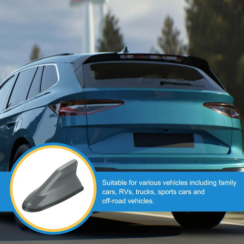 Rear view of SUV with Dope Carbon Fiber Shark Fin Antenna Cover For Cars, SUVs, Trucks And RVs, Gray Roof Antenna Cap in focus