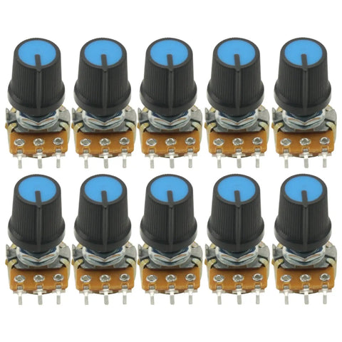 10 Pack 10K Ohm Linear Taper Potentiometers With 15mm Shaft 3 Pin Nuts And Washers Knob Included WH148 B10K Rotary Potentiometer Kit