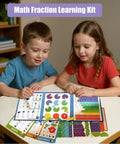 Children using Hands-On Fraction Learning Kit With Tiles For Elementary Math Fun Demonstration Set on table