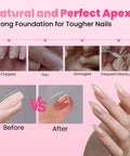 Before and after using HEMA Free Builder Gel Kit With White And Nude Two Color Set And Brush for nail strength and repair.