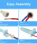 Easy assembly guide of 25 Pack Waterproof Direct Burial Wire Nut Splice Kit 22 AWG To 10 AWG with steps for outdoor use.