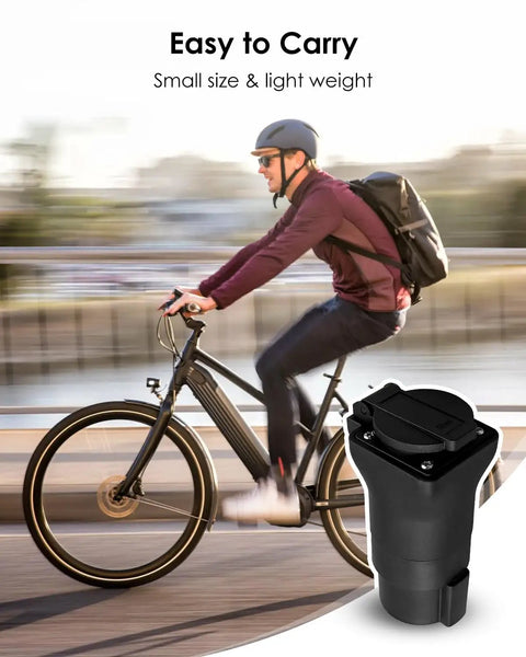 J1772 To Nema 5 15 Plug Adapter Cable For E Bikes Scooters And Electric Skateboards Portable EV Charging Converter in use on a bike.