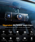 4 Channel 360 Degree Dash Cam With Front Rear Inside Left Right Cams, 4K Front And 1080P Side And Rear Shots, mounted view