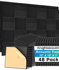 48 Pack Peel And Stick Acoustic Foam Wall Tiles, High Density Sound Absorbing Pads, 12 x 12 x 1 inch black panels for sound control.