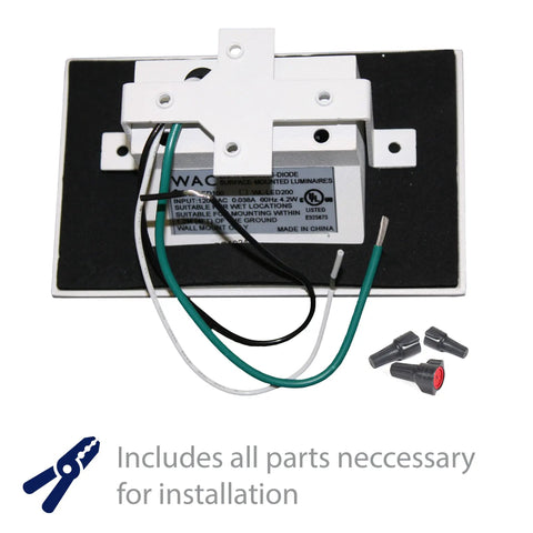 Back view of Ledme 120V Horizontal Indoor Outdoor Step And Wall Light With Built In 3000K LED White Finish showing wiring and screws.