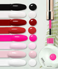 12ml Nail Gel Kit With UV Gel Polish Colors Long Lasting, bottle and brush with various polish colors. Salon quality, glossy finish.