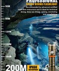 Underwater Dive Light 3500 Lumens With 485M Long Range Narrow Beam 150M Waterproof Rechargeable LED Torch shown in deep dive.
