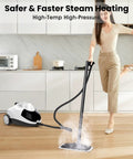 Heavy Duty Steam Cleaner Fast Heat Up One Point Five Liter Tank Multi Surface Tool Kit in use on hardwood floor.