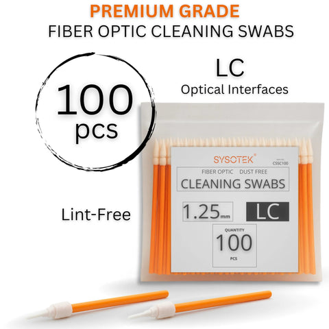 Sysotek fiber optic cleaning swabs, 100 pcs, LC 1.25 mm, lint-free anti-static swabs with orange bodies