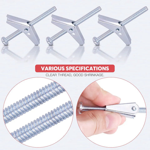 Close-up of Molly Bolt And Toggle Bolt Set 60 Pieces One Quarter Inch Zinc Plated Steel Phillips Round Head Anchors