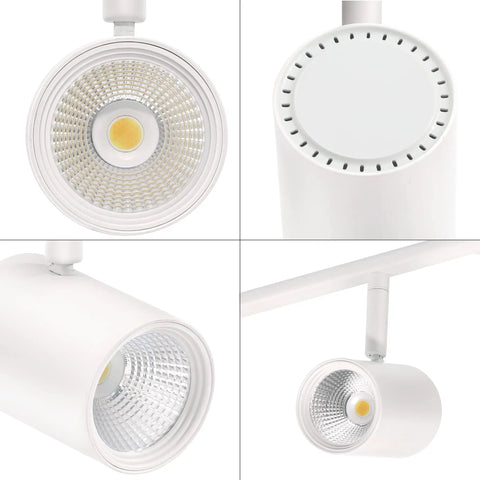 Close-up of Six-Head LED Track Lighting Kit 40W Dimmable COB LEDs, 3000K/4000K/5000K Selectable, showing COB LED detail