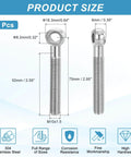 Diagram showing two 6 Pcs M10x75mm Shoulder Swing Lifting Eye Bolts, 304 Stainless Steel Fisheye Eye Slip Hole Rigging Bolts, 75mm length, measurements labeled.