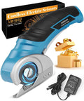Cardboard Cutter Cordless Electric Scissors For Easy Cardboard And Paper Cuts, 300 RPM, Quarter Inch Cutting Capacity, Self Sharpening Blade, blue cordless cutter with charger and box