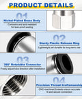 Product details of Six Pack Push To Connect Pneumatic Fittings One Quarter Inch OD Tube To One Quarter Inch NPT Nickel Plated Brass