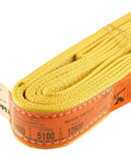 Nylon lifting sling, 2 in x 6 ft, yellow webbing with orange tag and Chenango Supply branding