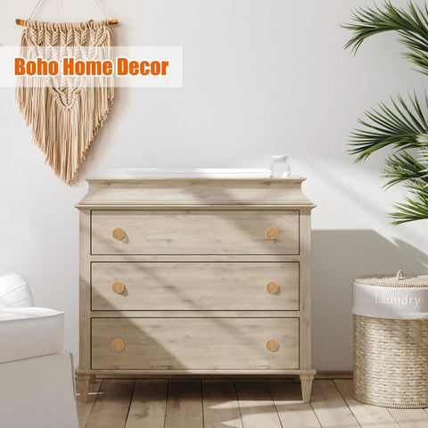 Drawer with Boho Wood Dresser Drawer Knobs Set Handmade Rattan Woven Cabinet Pulls 12 Pack With 24 Screws For Home Nursery