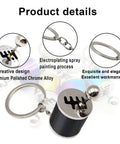 Dope 6 Speed Manual Shift Gear Keychain Solid Polished Metal Mini Transmission Knob Key Ring For Daily Cruises Cars Trucks And Hot Rods Black Style close-up with black chrome design and keychain attachment.