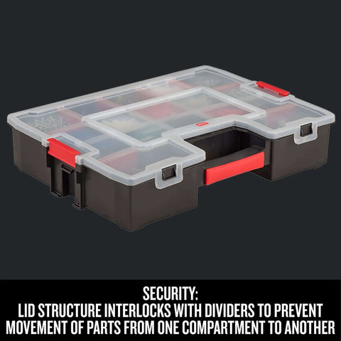 14 Compartment Storage Organizer With Removable Dividers For Customizable Small Parts And Tools Stackable With Side Latches
