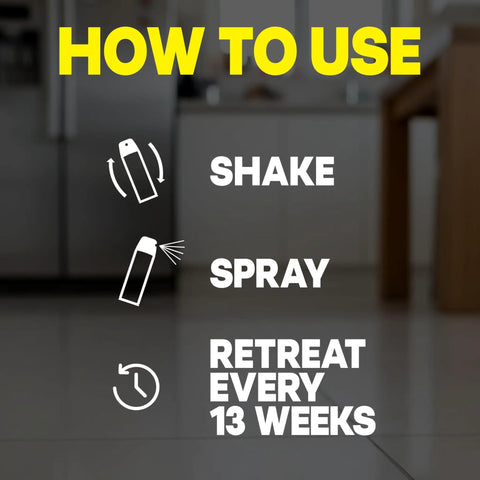 Instructions on how to use Ant And Roach Killer Spray With Lavender Scent Seventeen Point Five Oz: shake, spray, retreat every 13 weeks.