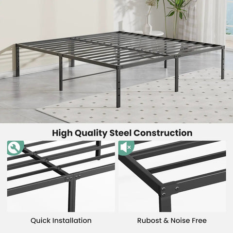 Sleek Queen Platform Bed Frame, 16 Inch High Heavy Duty Sleep Base With Zero Squeak Support, No Sweat Setup And Fresh Modern Lines For Any Bedroom, Built Like A Tank And Super Snug with high quality steel construction.