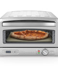 Indoor Pizza Oven For Home Use That Bakes 12 Inch Pizzas In Minutes, Countertop Electric Oven, with pizza inside on pizza stone