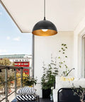 Industrial Pendant Lights 11.8 Inch Black Dome Fixtures With Adjustable Vintage Hanging Lamps over modern white balcony.